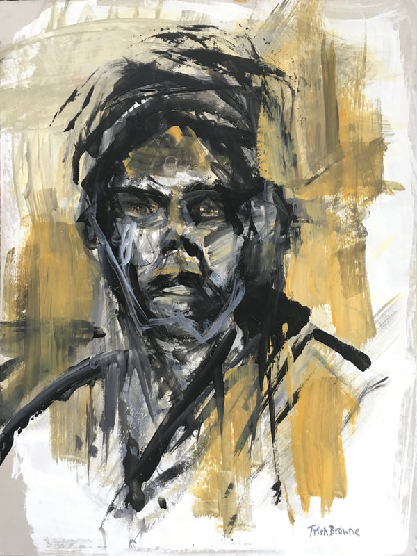 portrait in yellow ochre and black - acrylic
